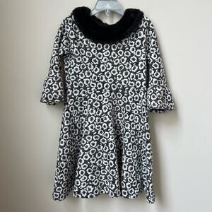 Janie and Jack Girls Size 6 Black White Jacquard Floral Dress Faux Fur